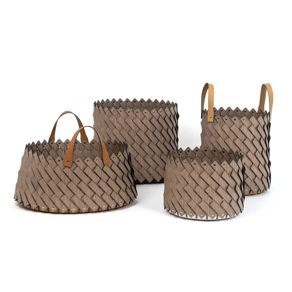 Sculptural Wood Weave Square Basket