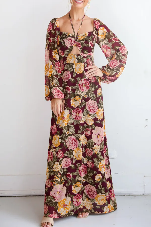 Plum Floral Maxi Dress