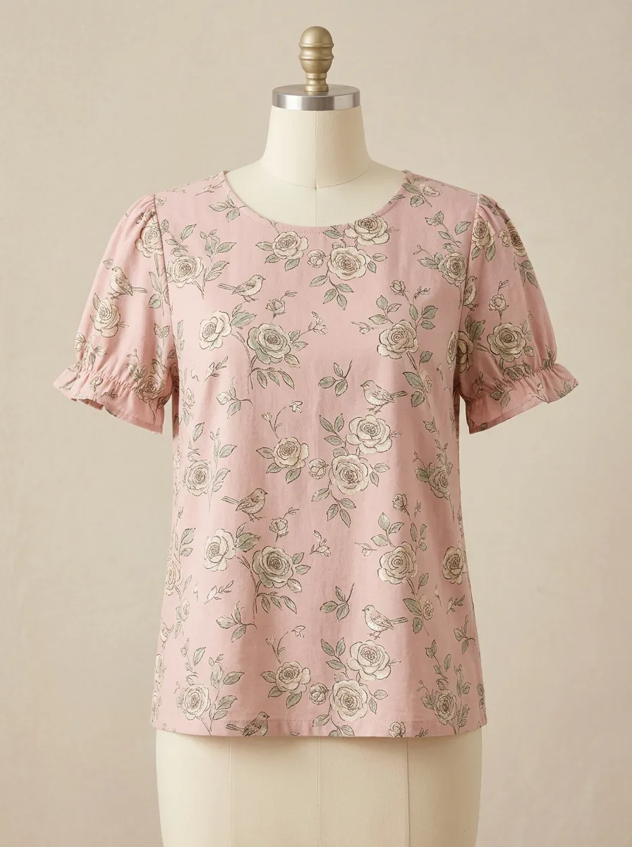 Bird Floral Women's Loose Printed T-Shirt