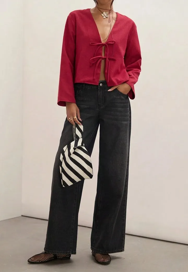 Wine Tie Front Blazer