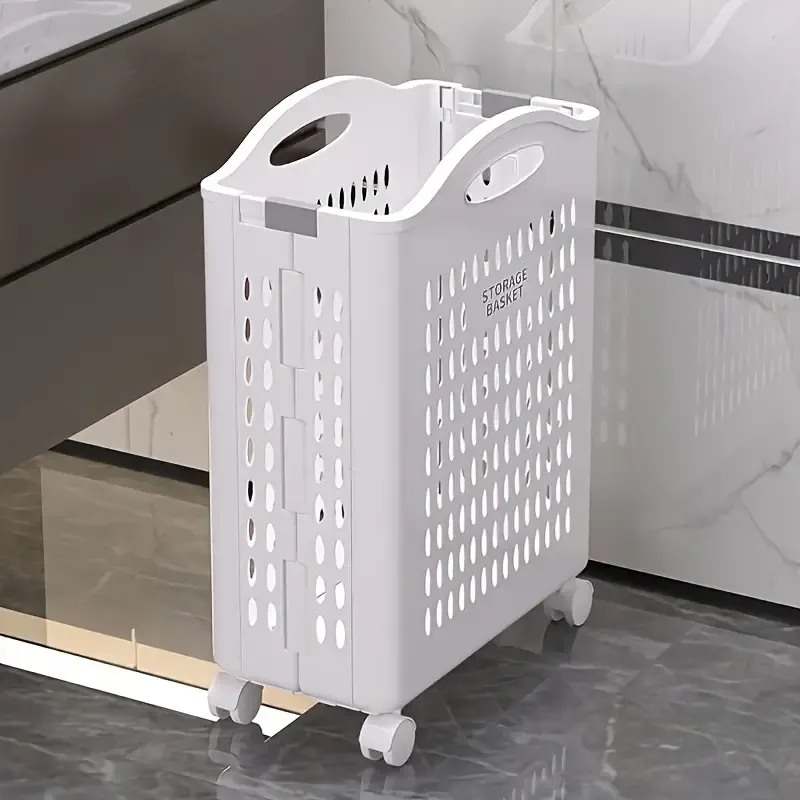 Compact Large Foldable Rolling Laundry Basket