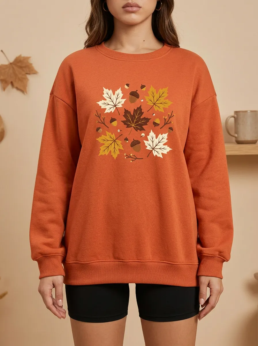 Classic Layer Maple-Leaf Printed Acorn Graphic Sweatshirt