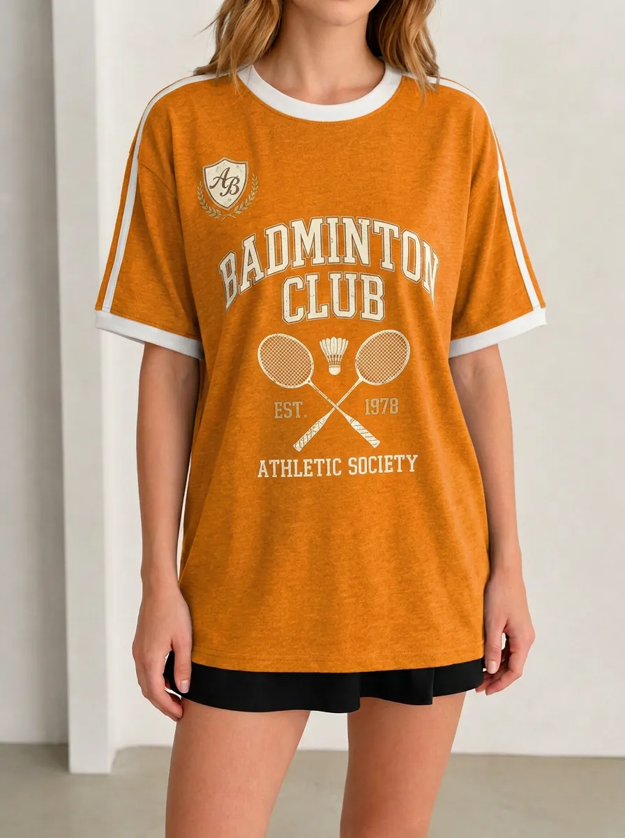 Women's Badminton Club Sport Lover Racket Shuttlecock Printed T-shirt