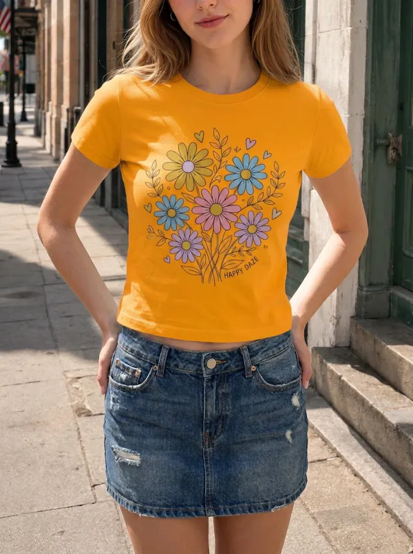 Women's Floral Lover Happy Daze Daisy Bouquet Printed T-shirt