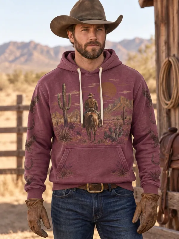 Prairie Sky Cactus Desert Pattern Men's Western Sweatshirt
