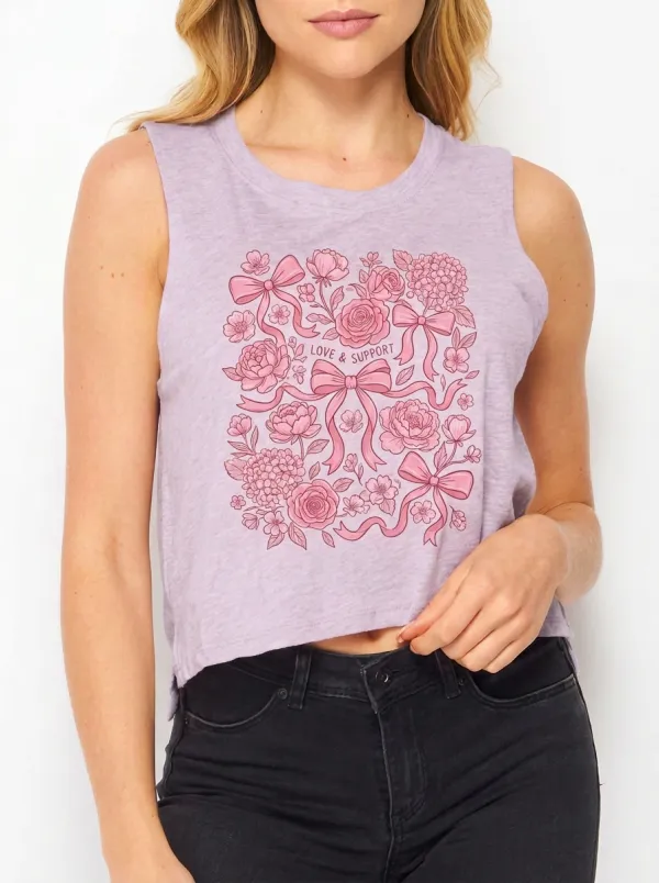 Women's Breast Cancer Awareness Floral Bow Printed Tank Top