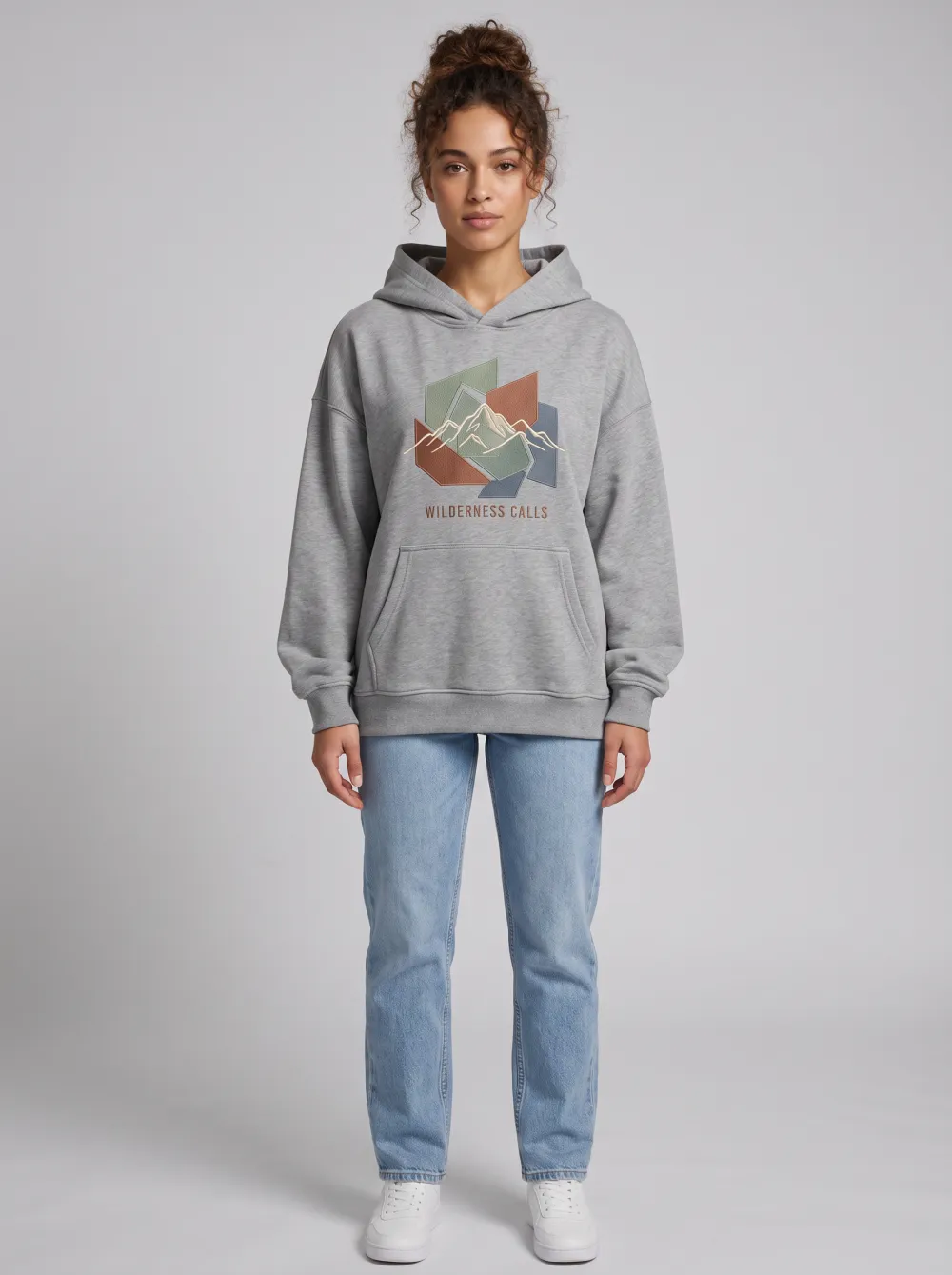 Women's Nature Lover Wilderness Calls Geometric Mountain Printed Hoodie
