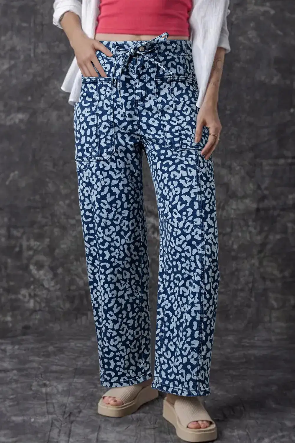 Leopard Print Wide Leg Jeans