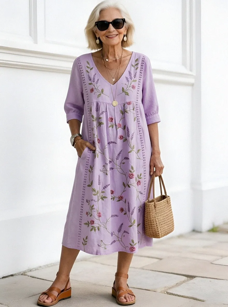 Women's Summer Vacation Floral Embroidery Printed Dress