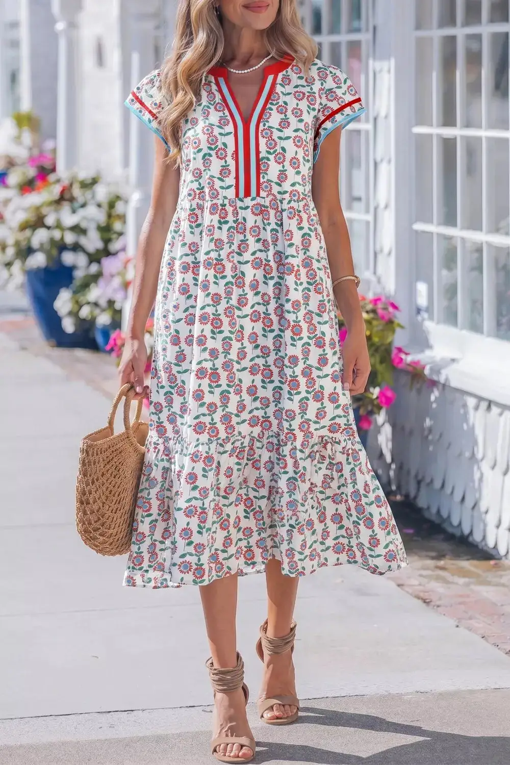 Ruffle Sleeve Tiered Midi Dress