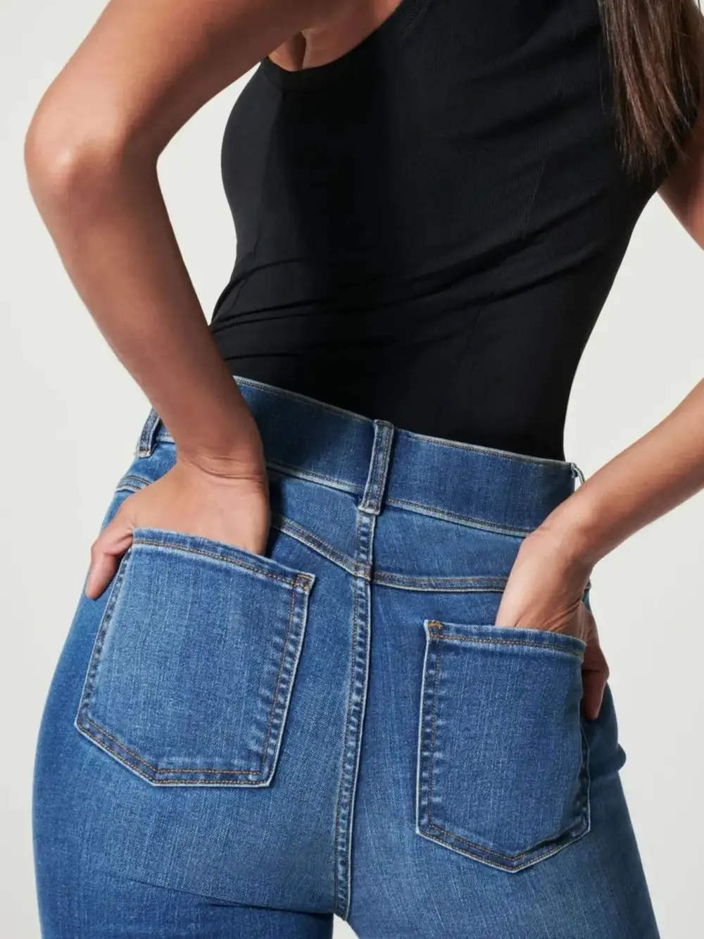 Structured High Waist Flare Leg Denim Jeans