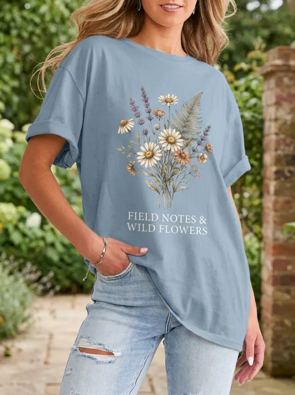 Women's Nature Lover Wildflower Bouquet Printed T-shirt