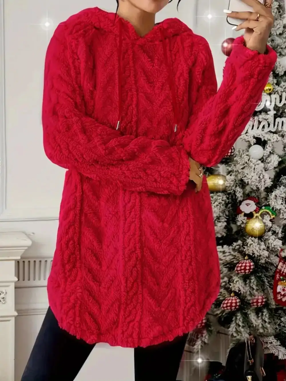 Drawstring Textured Fleece Hoodie