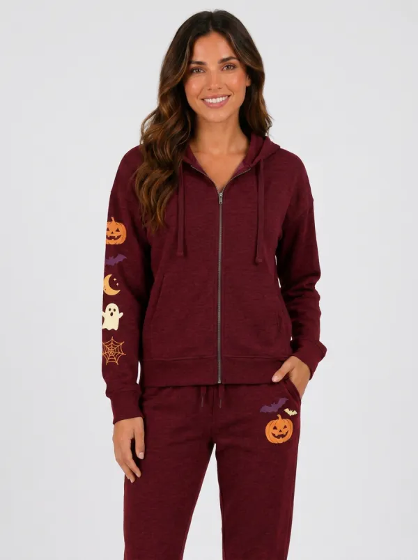 Women's Halloween Pumpkin Ghost Spider Web Printed Tracksuit