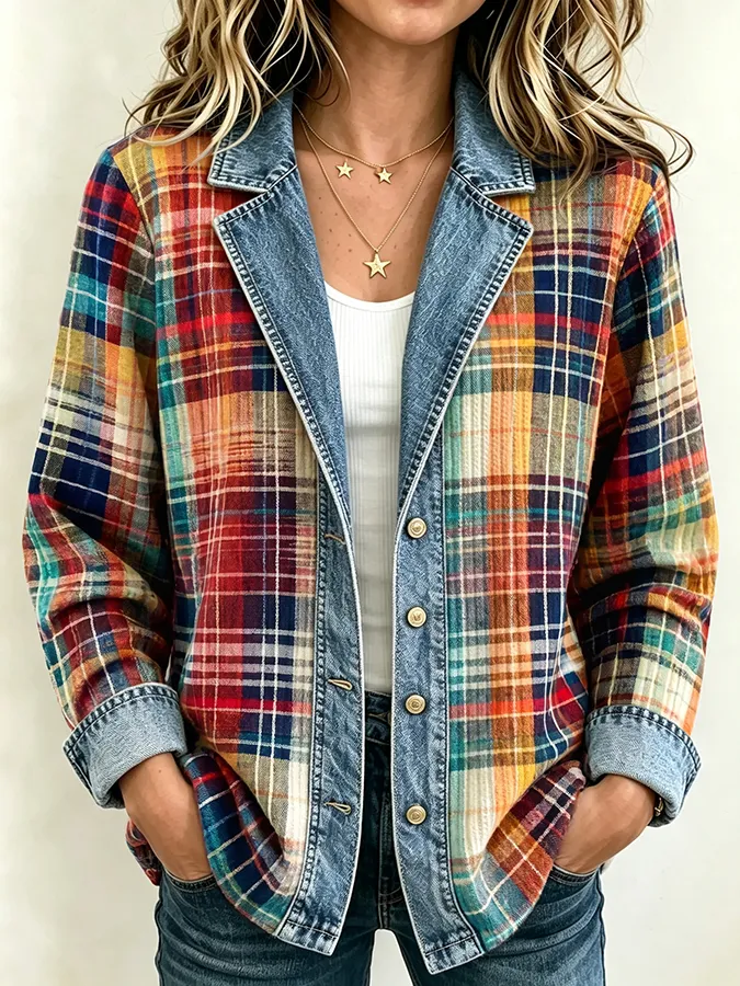 Women'S Plaid Printed Jacket