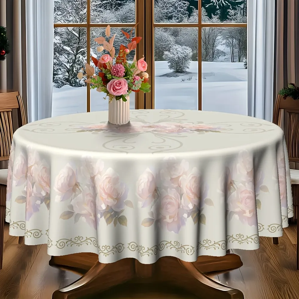 Elegant Rose Round Tablecloth