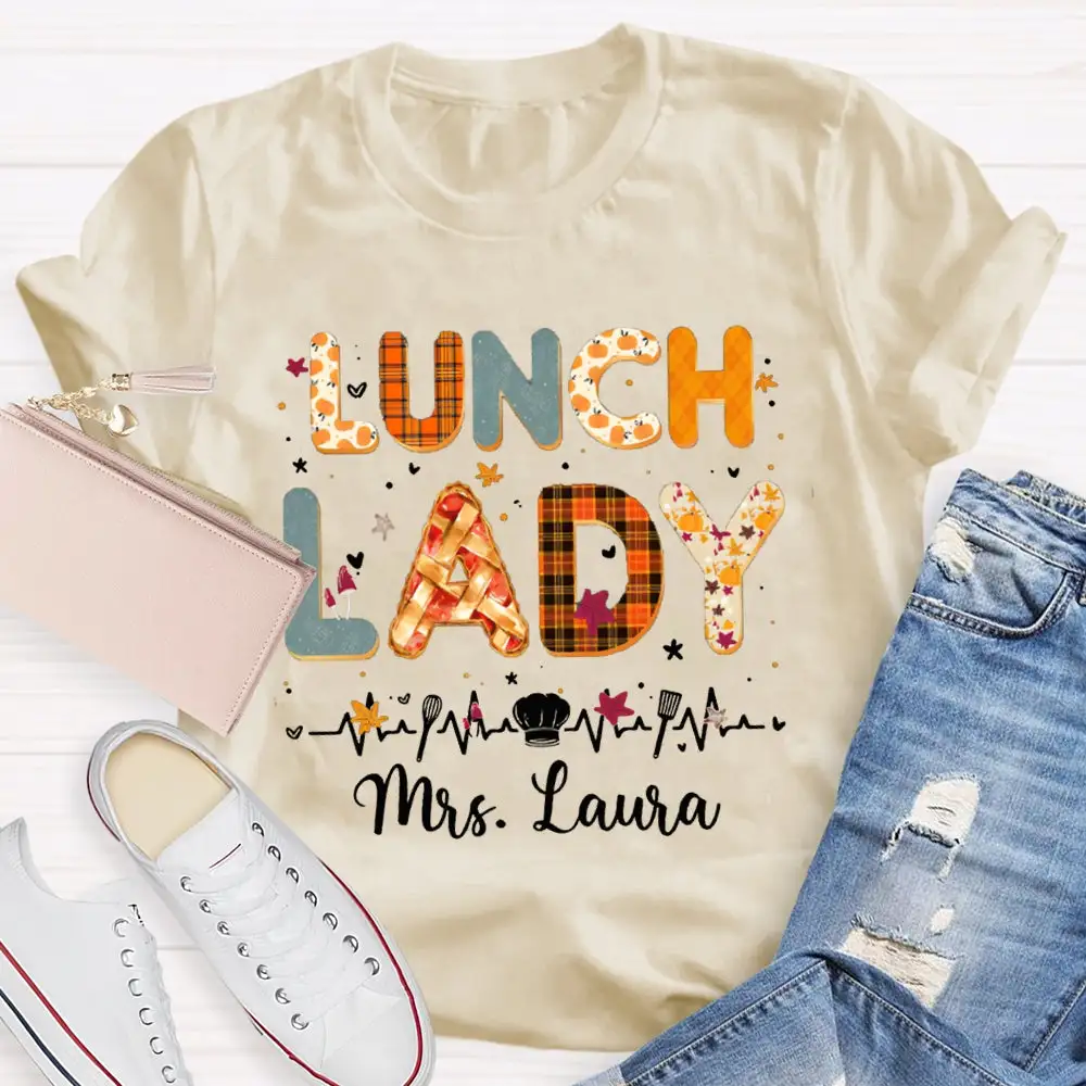Personalized Name Lunch Lady Colorful Letter Print T-Shirt