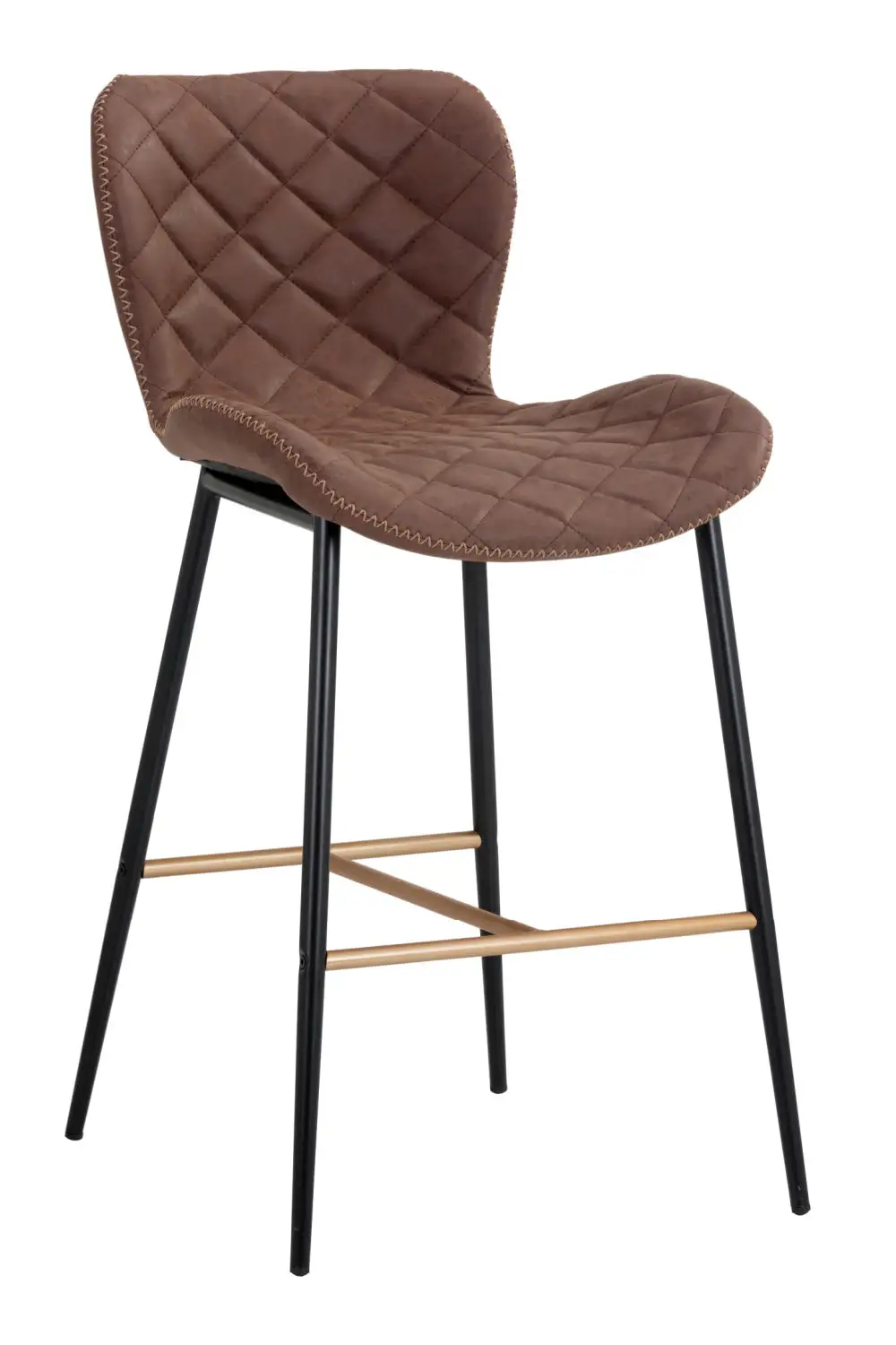 Diamond-Stitched Leather Leather-Look Counter Stool