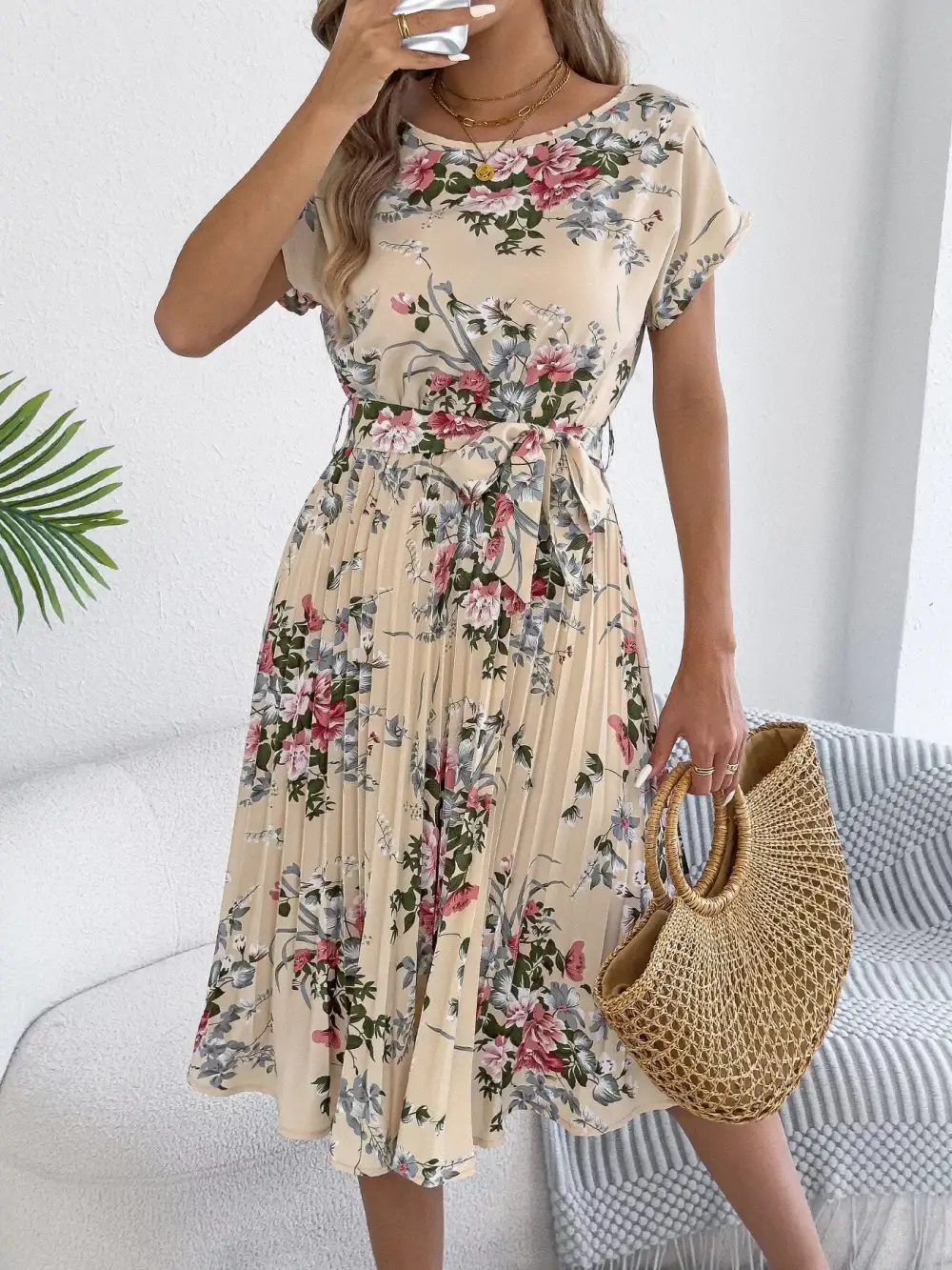 Pleated A-Line Midi Dress