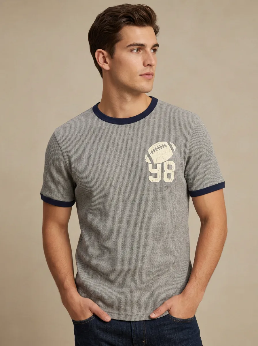 Men's American Football Fan 98 Logo Printed Waffle T-shirt