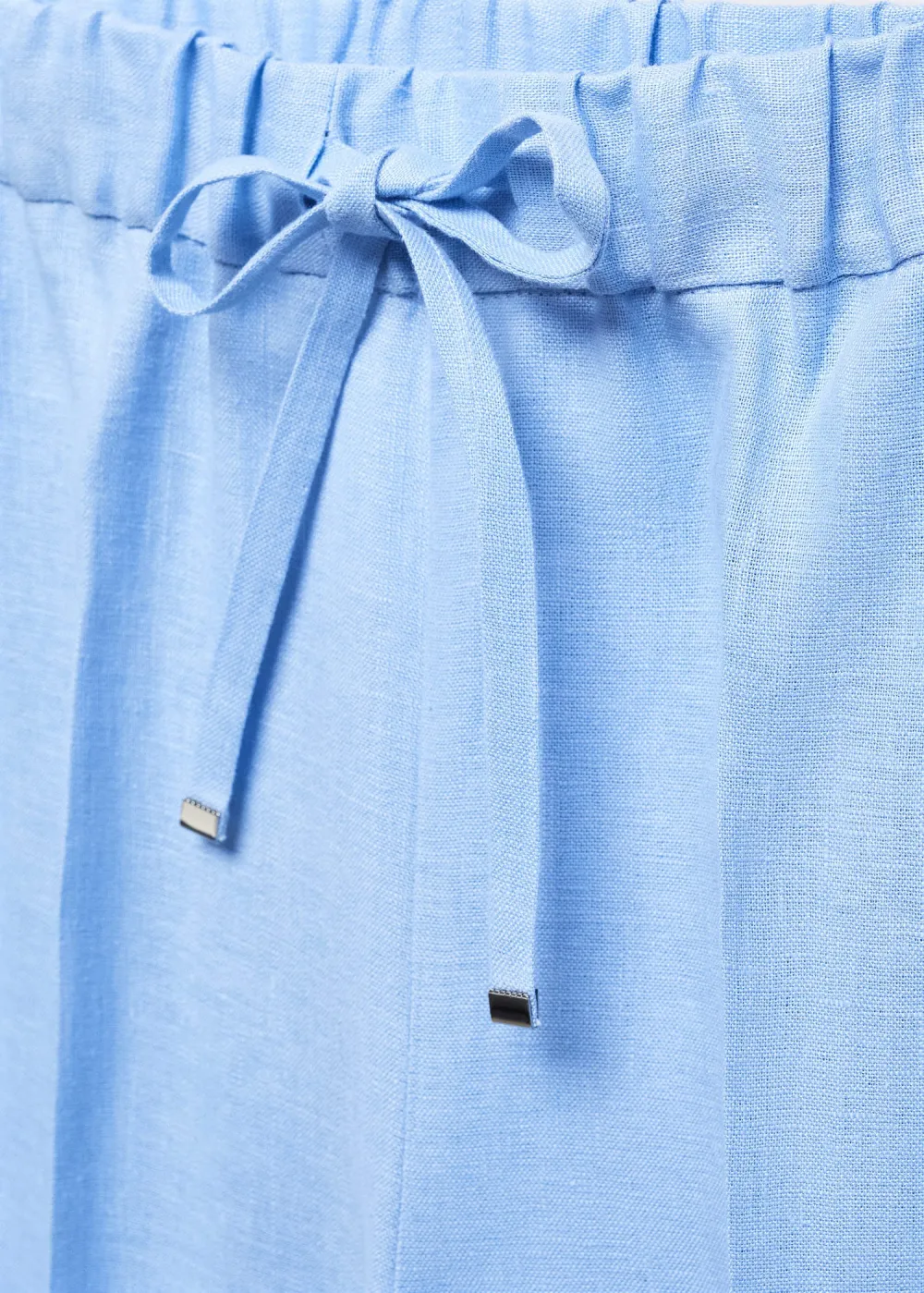 Linen-Blend Elastic Waist Trousers