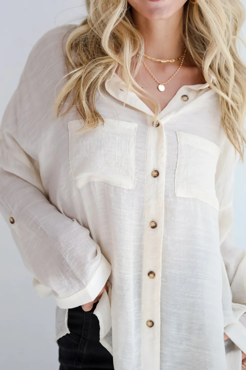 Polyester Button-Up Blouse