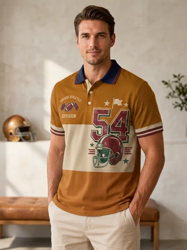 Men's Football Vintage Helmet Polo Shirt