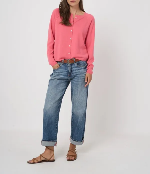 Cashmere Button-Front Ribbed Cardigan