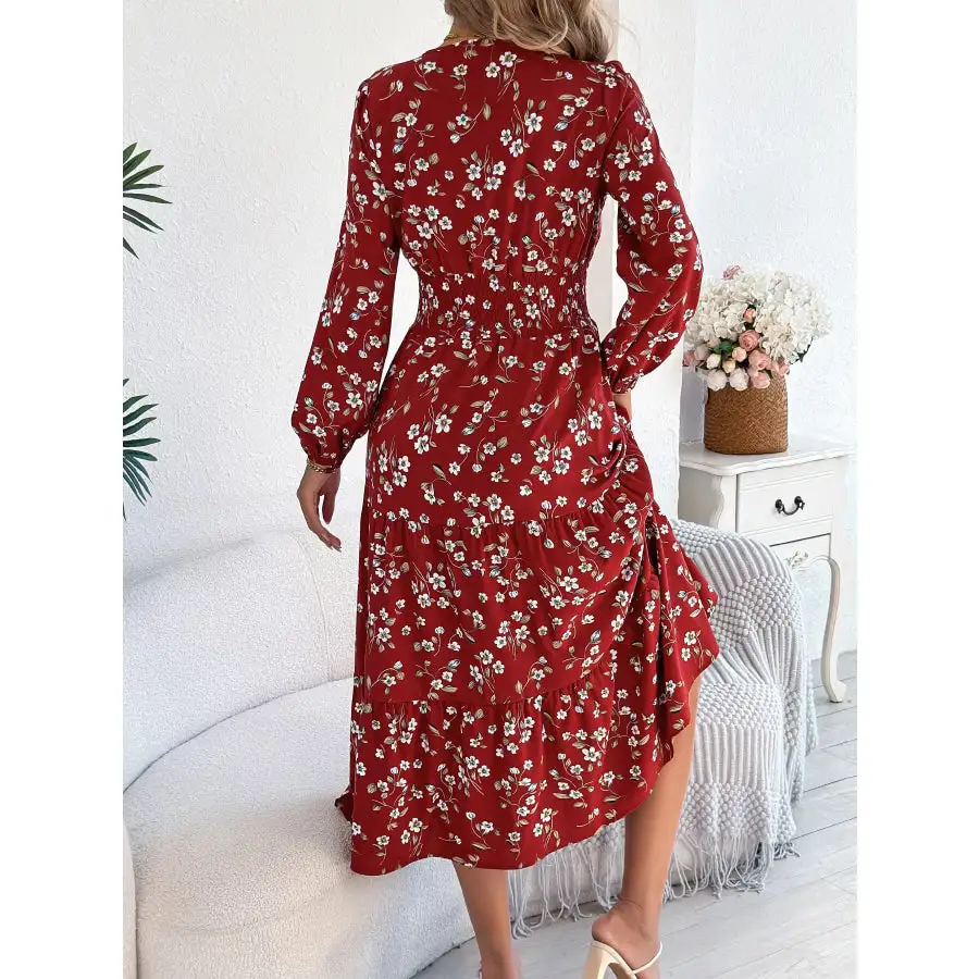 Long Sleeve V-Neck Midi Dress