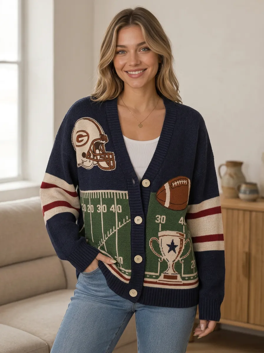 Women's Gridiron Helmet Field Trophy Knit Cardigan