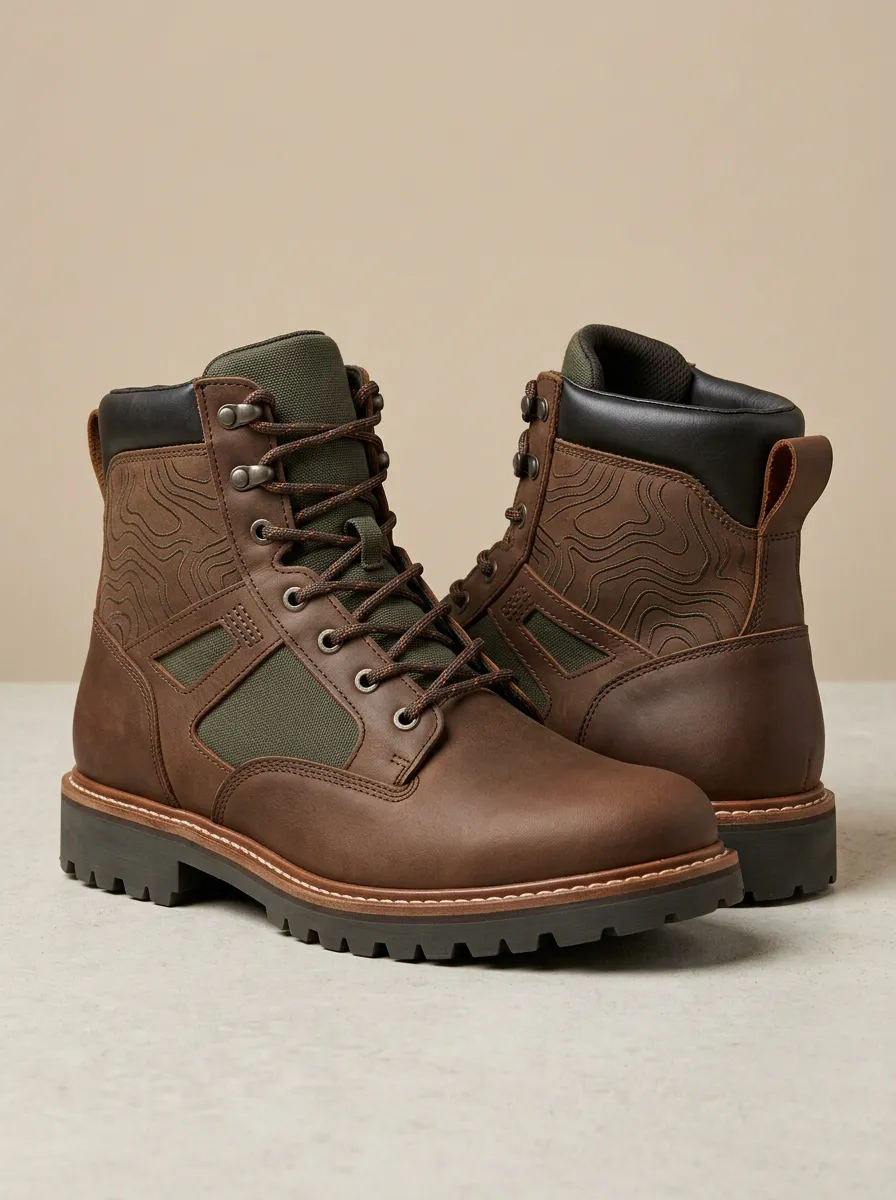 Unisex Contemporary Outdoor Hiking Topographic Print Work Boots