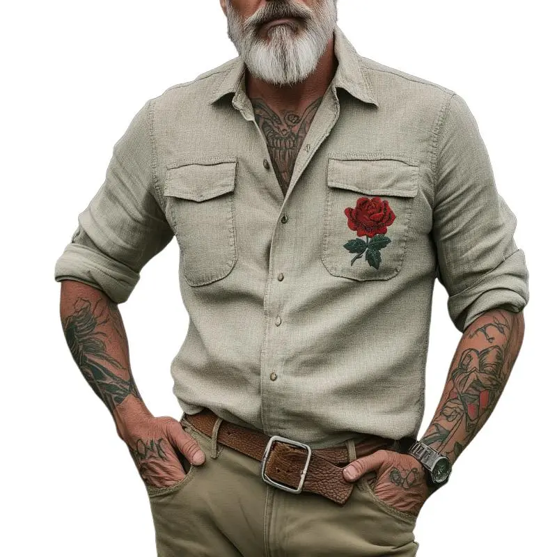 Embroidered Button Washed Shirt