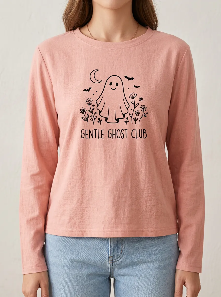 Ghost-Club Halloween Cotton Linen Long Sleeve Top