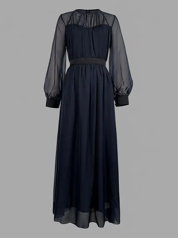 False Pleated Neck Maxi Dress