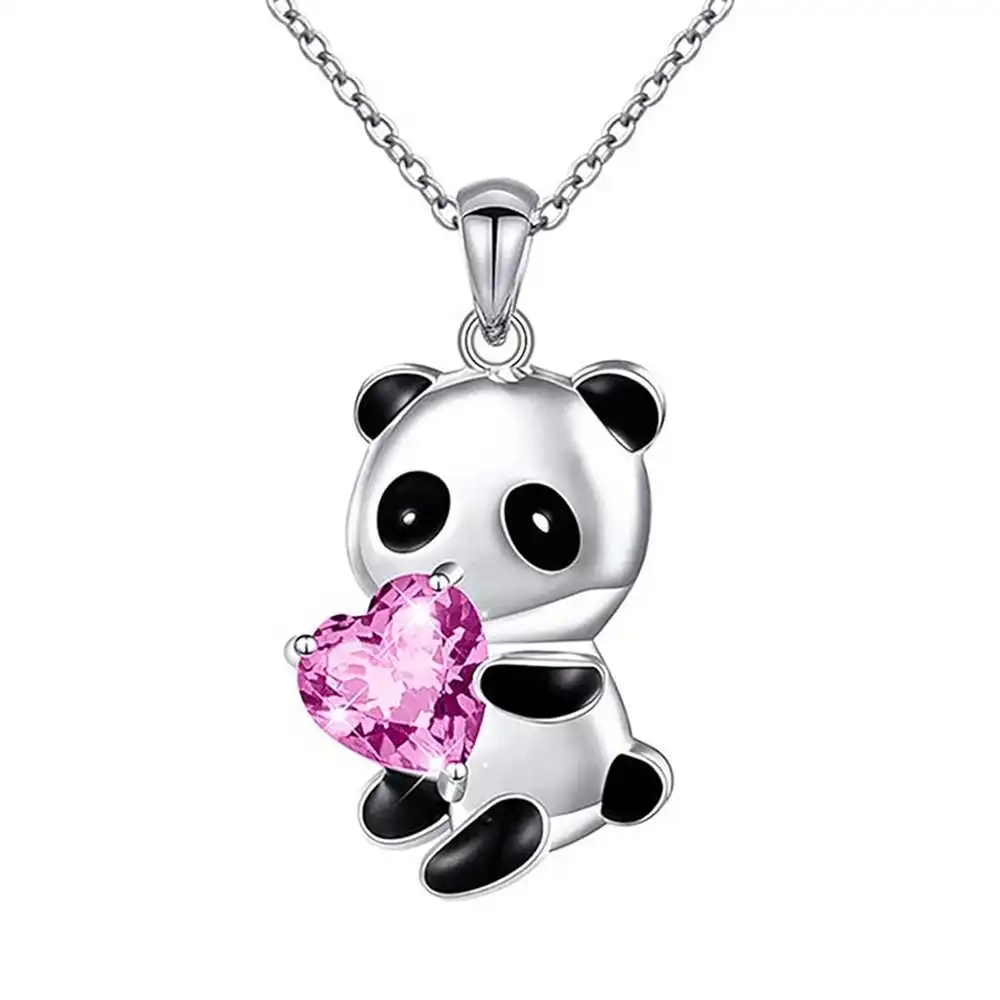 Women's Zircon Panda Heart Pendant Necklace