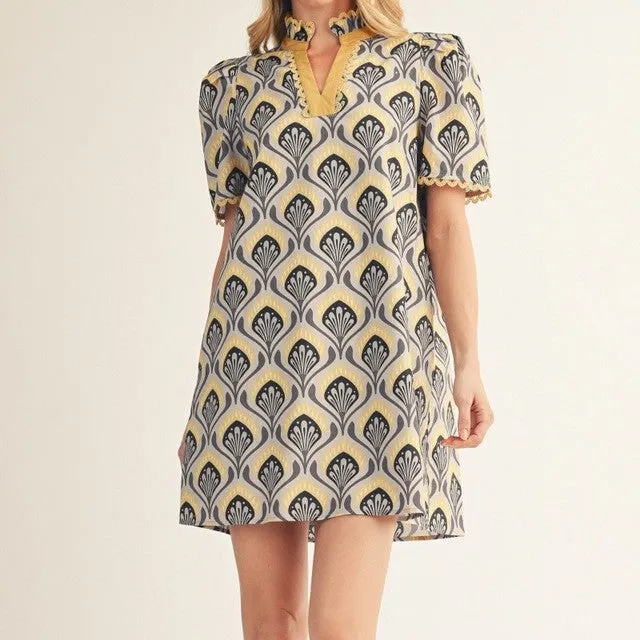 Floral Ruffle Detail Short Sleeve V-Neck Shift Dress