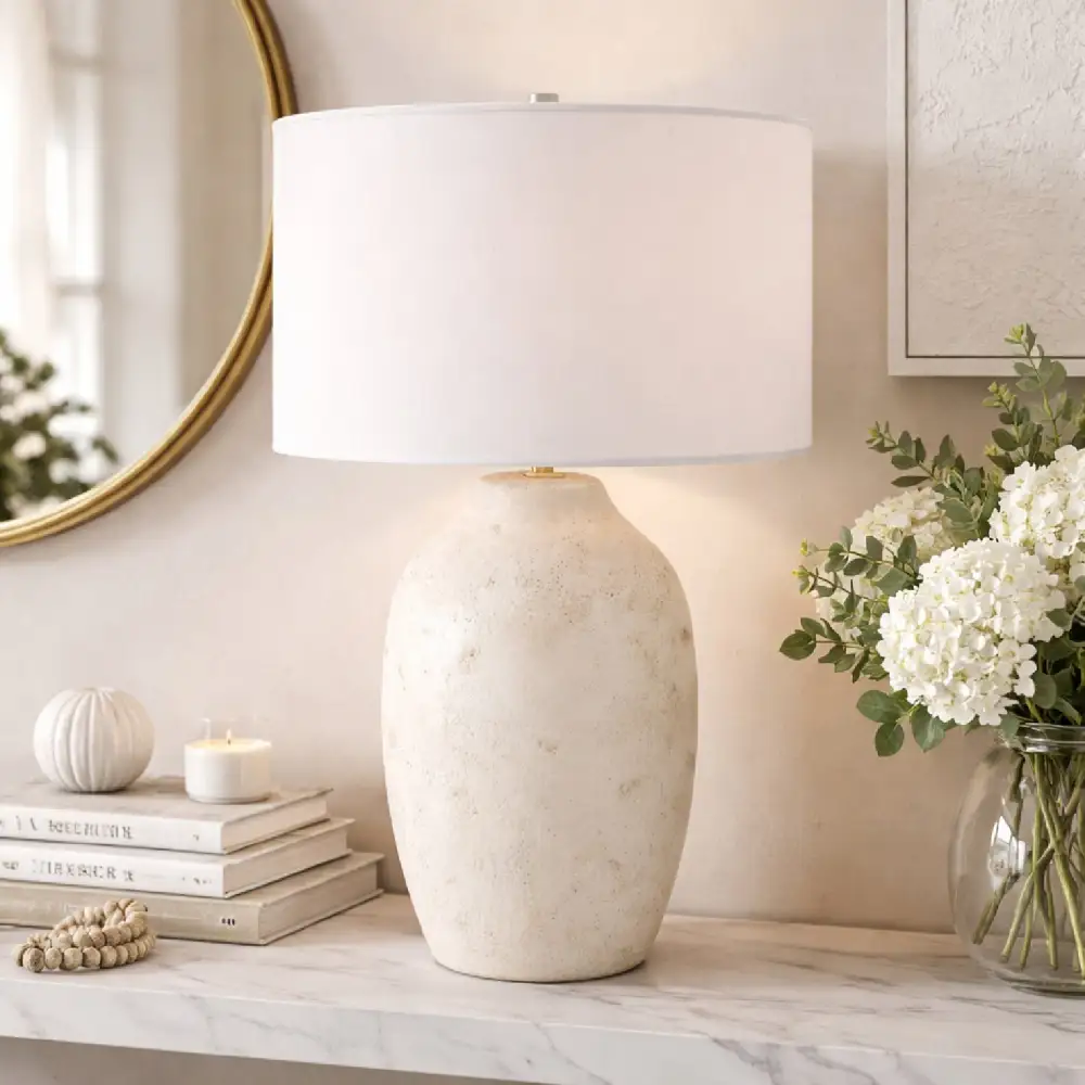 Linen Painted Cement Table Lamp