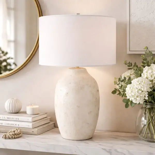 Linen Painted Cement Table Lamp