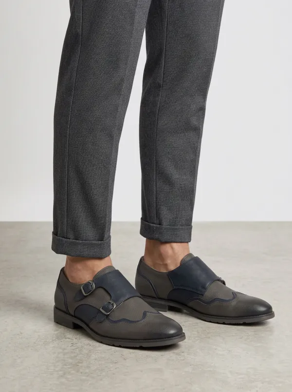 Men's Business Casual Monk Strap Leather Shoes