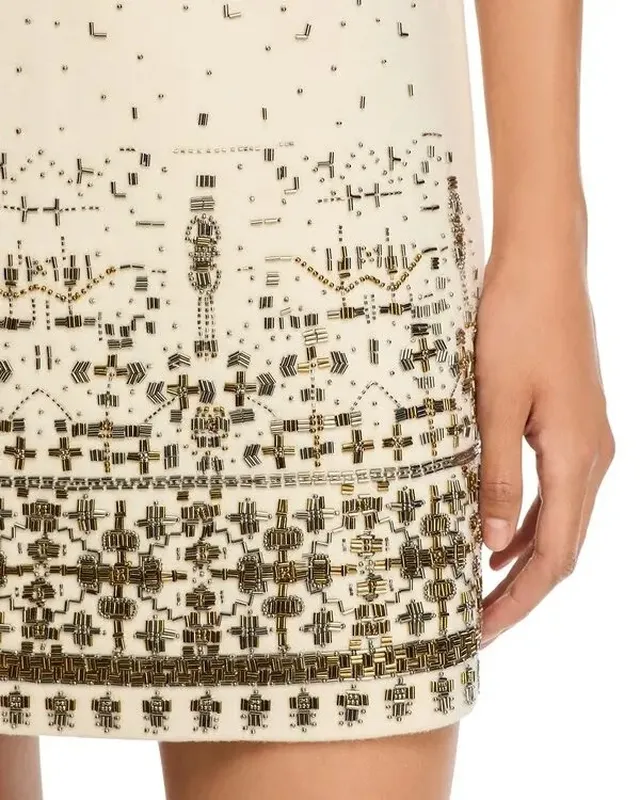 Embellished Wool Blend Lined Skirt