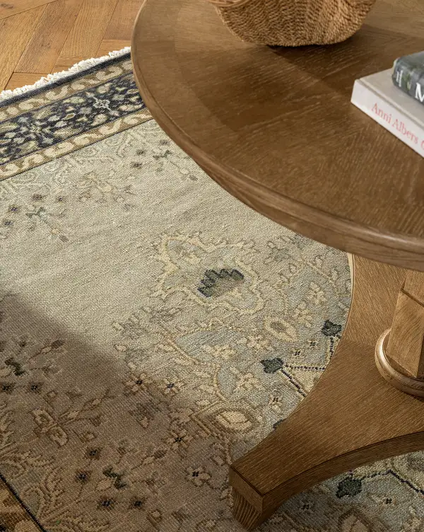 Medallion Bordered Hand-Knotted Wool Area Rug