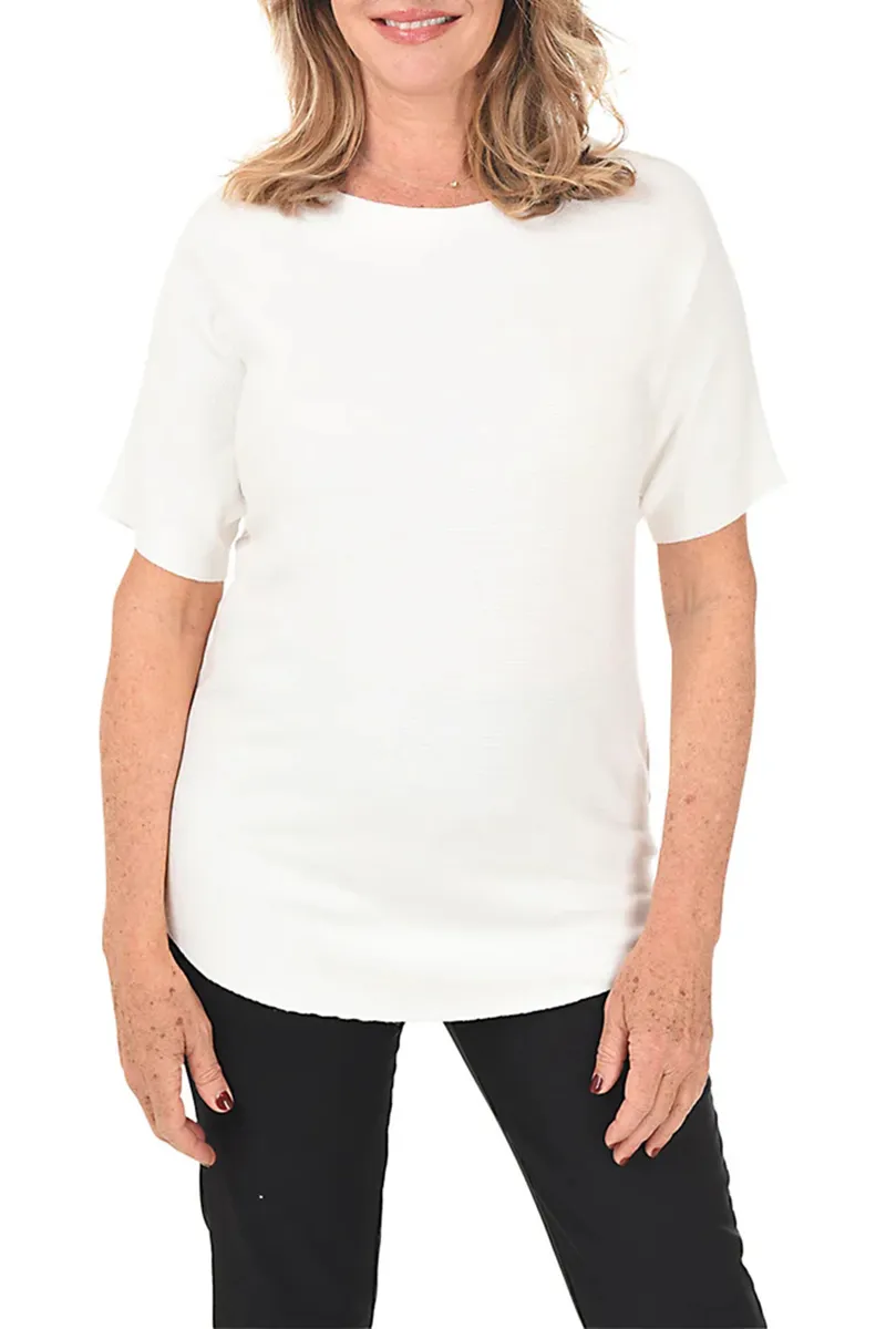 Button-Back Short Sleeve Sweater