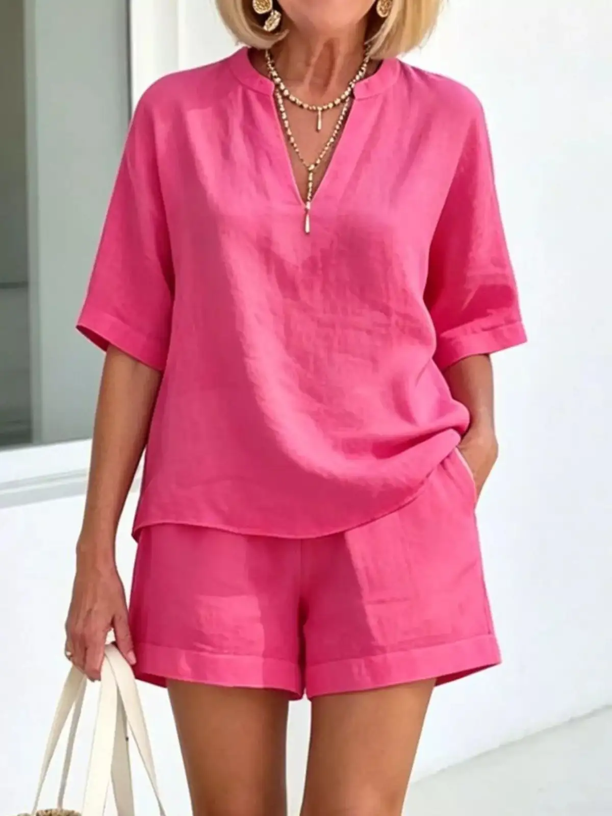 Tailored Refined Pocketed Top and Shorts Matching Set