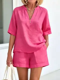 Tailored Refined Pocketed Top and Shorts Matching Set