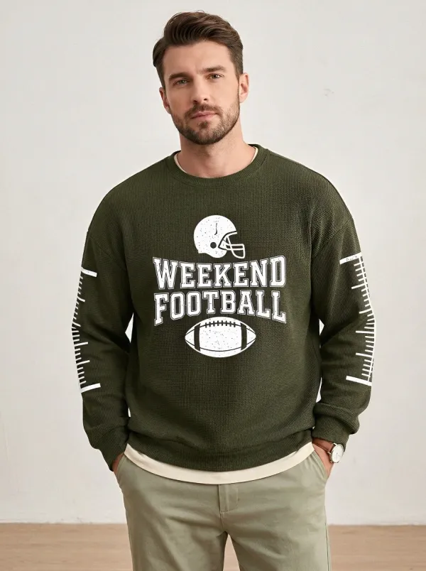 Men's American Football Weekend Helmet Printed Waffle Sweatshirt