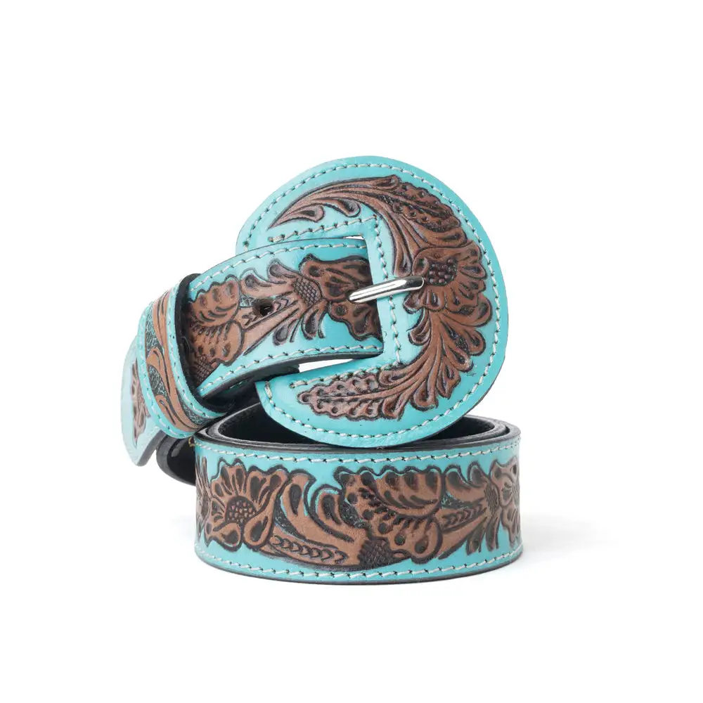 Embossed Star Leather Western Belt