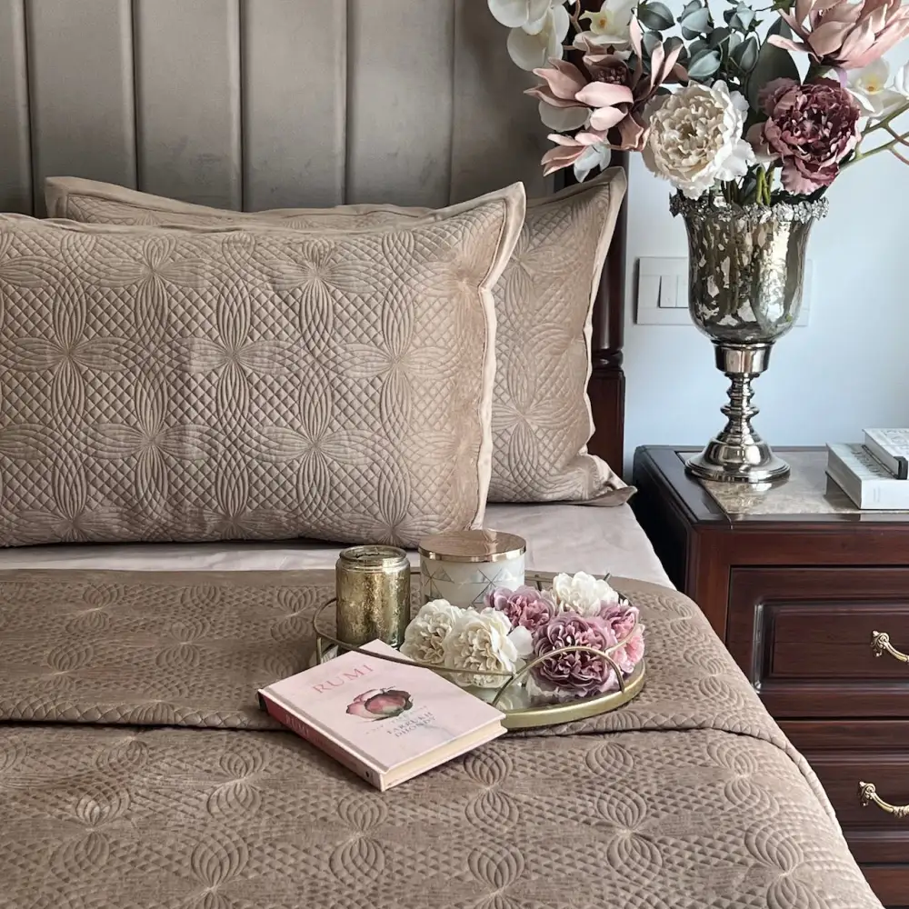 Champagne Gold Velvet Bedspread