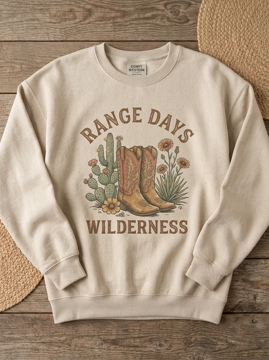 Women's Western Cowboy Boot Cactus Floral Printed Sweatshirt