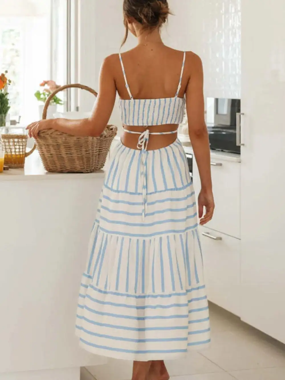 Tiered Striped Midi Dress