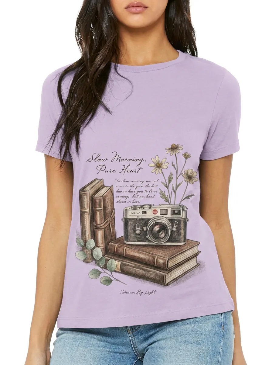 Women's Photography Book Lover Vintage Camera Floral Printed T-shirt